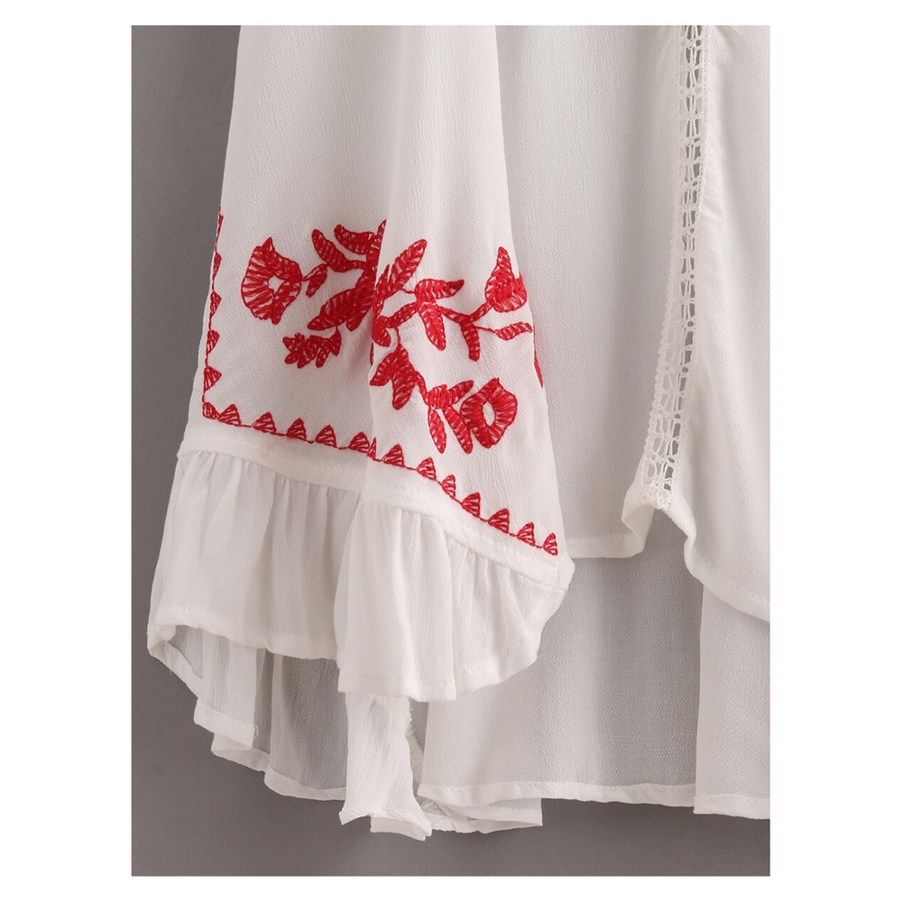 White Red Embroidered Ruffle Cami Top - Picture 5 of 5